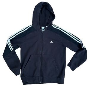 Adidas Originals Boy’s Zippered Hoodie w/Trefoil logo in Black Size Large